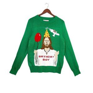 Tipsy Elves Ugly Christmas Sweater Birthday Boy Jesus Christmas Holiday Size L